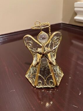 Source Unknown Gold and Clear Glass Angel Holiday Ornament